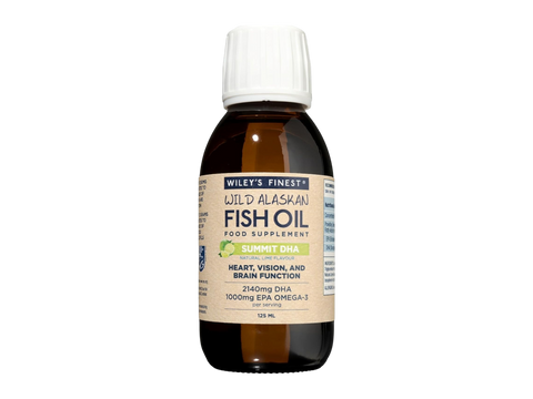 Wiley's Finest Summit DHA omega-3 liquid supplement bottle natural lime flavour 125ml