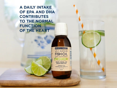 Wiley's Finest Summit DHA omega-3 liquid supplement spoon use natural lime flavour 125ml