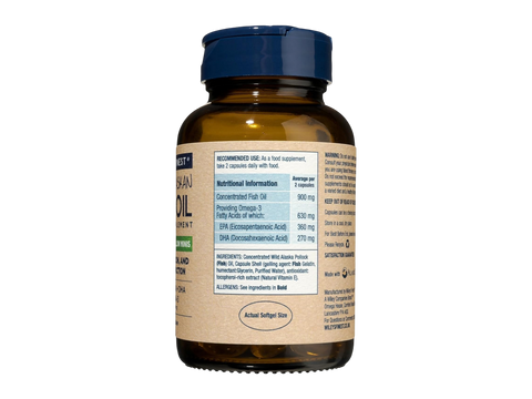 Supplement facts & ingredients image: Wiley’s Finest Wild Alaskan fish oil minis ingredient panel bottle 60 count
