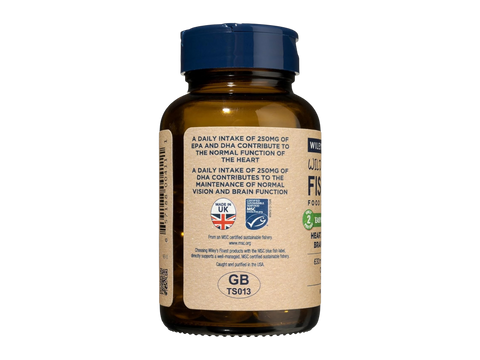 Back image: Wiley’s Finest Wild Alaskan fish oil minis supplement facts bottle 60 count