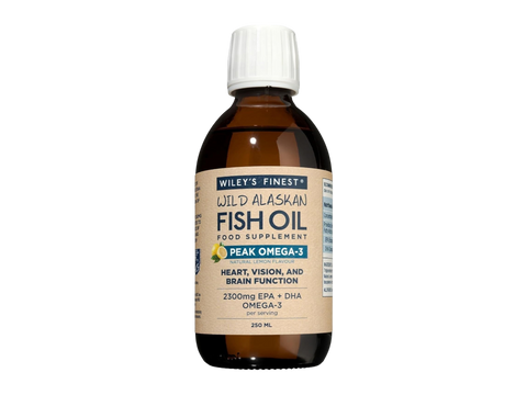 Wiley's Finest Peak Omega-3 liquid fish oil natural lemon flavour bottle 250ml
