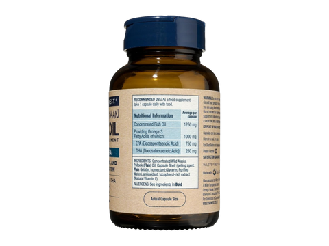 Supplement Facts & Ingredients Image: Wiley's Finest fish oil Peak EPA ingredients label 30 capsules bottle