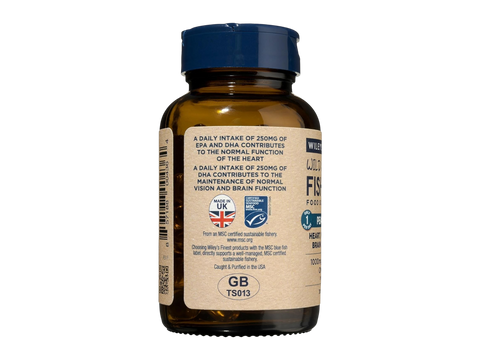 Wiley's Finest Wild Alaskan fish oil Peak EPA 1000mg 30 capsules bottle back