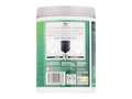 Container with green label and white cap on a white background