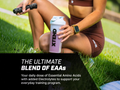 Person holding an Xtend protein shaker on grass with promotional text about EAA supplements.