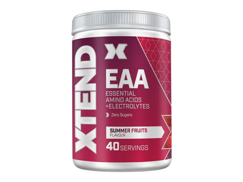 Container of Xtend EAA supplement with red and white design on a white background