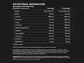 Nutritional information table for a supplement on a black background