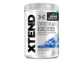 Container of XTEND BCAA supplement with blue raspberry flavor on a white background