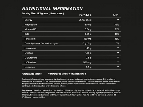 Nutritional information table on a black background