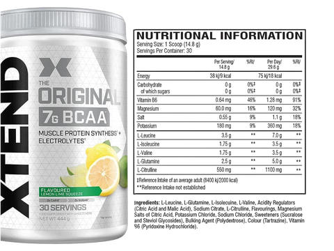 Tend supplement container with nutritional information label on a white background