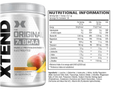 Container of XTEND 7g BCAA supplement with nutritional information label.