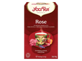 Yogi Tea Rose tea box with a red background