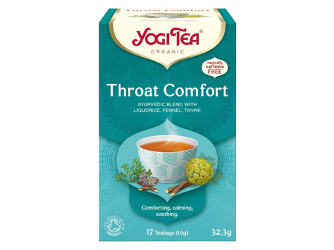 Yogi Tea Throat Comfort package on a white background