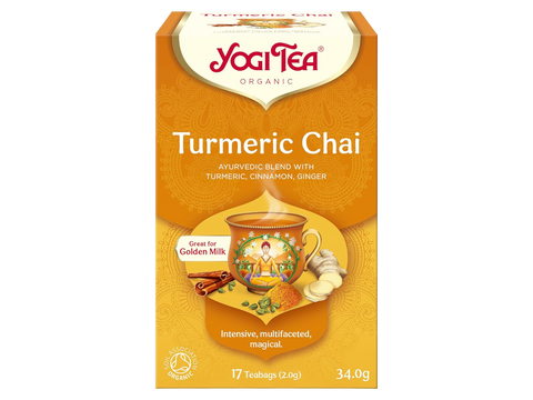 Yogi Tea Turmeric Chai packaging on a white background