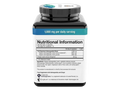 Nutritional information label on a supplement container with blue and black design.
