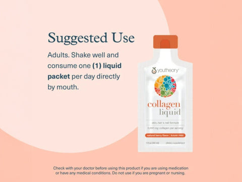 Youtheory Collagen Liquid 5,000mg – Natural Berry Flavour 30 x 30ml Pack suggested use