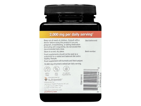 Youtheory Turmeric – 2000 mg – 210 Veggie Capsules barcode