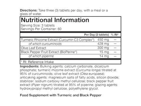 Youtheory Turmeric – 2000 mg – 210 Veggie Capsules nutrition information