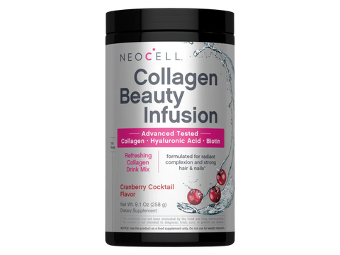 NeoCell Beauty Infusion Collagen Drink Mix Cranberry Cocktail 258g front view tub packaging