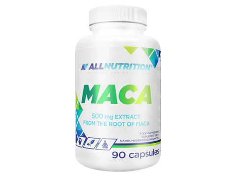 Supplement bottle labeled 'Maca' by AllNutrition on a white background