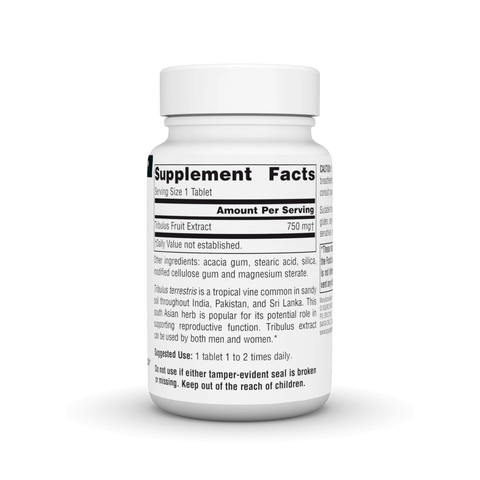 Supplement facts & ingredients image: Source Naturals Tribulus Extract 750mg tablets ingredient panel 30 count