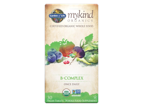 Garden of Life mykind Organics B Complex Once Daily Tablets bottle front label packaging- 30 vegan tablets