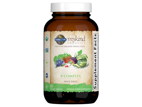 Garden of Life mykind Organics B Complex Once Daily Tablets bottle front label packaging- 30 vegan tablets