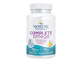 A white bottle of Nordic Naturals Complete Omega 60 soft gels, featuring a white cap and a label with blue and purple text, set against a plain white background.