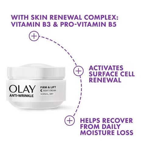 Olay Regenerist Night Cream packaging showing ingredients and details.