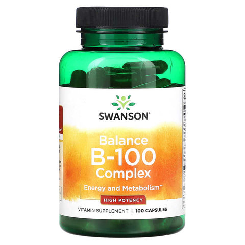 Swanson Balance B-100 Complex high potency B vitamin supplement capsule bottle front label 100 capsules