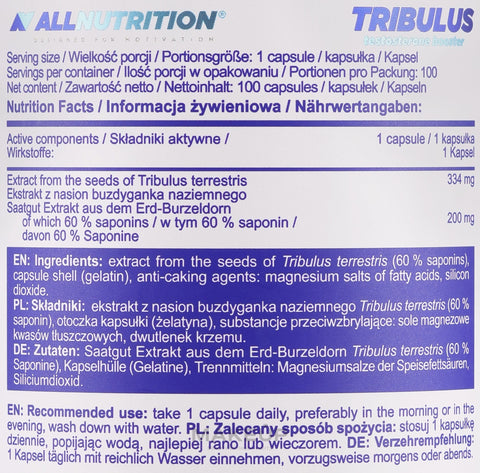 Supplement facts panel showing 60% saponins standardization.